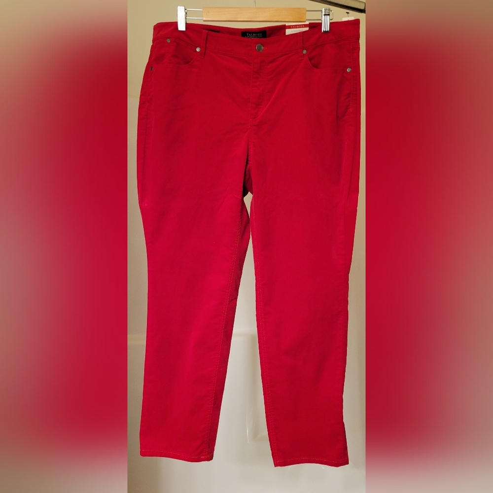 NEW WOMENS TALBOTS FLAWLESS FIVE POCKET RED CORDUROY STRETCH STRAIGHT PANTS 16W